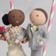 Handmade, Customized, Bride and Groom, Wooden Peg Doll, Wedding Cake Topper with Bunting