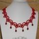 Collana rossa pizzo chiacchierino, red lace necklace tatting, frivolite bijoux, tatting necklace, per lei, regalo di Natale, made in Italy