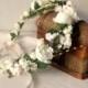 Shabby Chic Bridal Floral Crown pearls Woodland hair wreath ivory silk artificial Flower garland Barn Winter Wedding accessories Halo