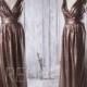2016 Bronze Sequin Bridesmaid Dress, Long V Neck Wedding Dress, Ruched Bodice Evening Gown, Metallic Sparkle Prom Dress Full Length (TQ150E)