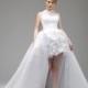 Nectarean Ball Gown Halter Lace Ruching Short/Mini Organza Wedding Dresses With Removable Trains - Dressesular.com