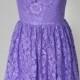 2015 Scoop Bright Purple Lace Short Bridesmaid Dress with Back Buttons