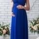Royal Blue Long Dress Pregnant.Prom chiffon Sleeveless Dress With Royal Blue Sash Wedding dress