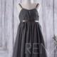 2016 Charcoal Gray Junior Bridesmaid Dress, Spaghetti Strap Flower Girl Dress, a line Chiffon dress, Baby Girl dress knee length (FK312B)