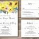 Printable Watercolor Blue and Sunflower wedding invitation, RSVP and OPTIONAL details card -print yourself- digital file