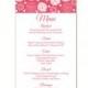Wedding Menu Template DIY Menu Card Template Editable Text Word File Instant Download Pink Menu Rose Menu Template Printable Menu 4 x 7inch