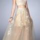 A-line Sweetheart Two Piece Gold Beaded Short Lining and Long Overlay Prom Dress PD3306