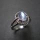 Moonstone Ring / Moonstone Engagement Ring / Moonstone Jewelry / Diamonds Engagement Ring / Diamond Ring / Engagement Ring in 14K White Gold