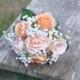 Bridesmaids Bouquet, Silk Wedding Bouquet, Rose and Baby Breath Bouquet made with silk flowers.