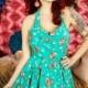 Rosemary floral halter pinup vintage style swing dress