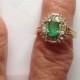 Natural Emerald and Diamond Halo Ring 1.41Ctw Yellow Gold 14K 4.7gm Size 7  Engagement Wedding May Birthstone