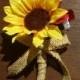 Sunflower Boutonniere with Red and White Flowers, Rustic Mens Lapel Pin, Sunflower Burlap Buttonhole Bloom