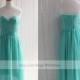Handmade Sweetheart High Low Turquoise Bridesmaid Dress/ Cocktail Dress/ Wedding Party Dress/ Blue Hi-lo Prom Dress wishdress
