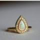 Black Friday SALE Opal Engagement Ring, Gold Engagement Ring, Pear Engagement Ring, Pave Diamond Ring, 18k Solid Gold
