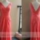 Handmade V-neck Floor Length Watermelon Bridesmaid Dress / V Back Bridesmaid Dress/ Wedding Party Dress/ Formal Dress by wishdress