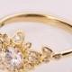 Diamond Art Deco Petal Engagement Ring No.2B - 14K Gold and Diamond engagement ring, leaf ring, flower ring, antique, vintage, halo ring