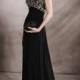A-line with U Neckline Beaded Bodice Black Chiffon Prom Dress PD3344