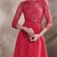 A-line Boat Neckline with Long Sleeves Lace Beaded Short Prom Dress PD3335