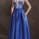 A-line with Cap Sleeves Square Neckline Appliques Blue Prom Dress PD3337