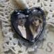 Wedding Bouquet Charm For Memorial Photo Heart Cabochon Dark Patina For Vintage Look
