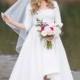 Simple high low hemline taffeta wedding dress with sleeves