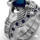 Blue Sapphire Engagement Ring -  Claddagh  Love and Friendship Engagement Ring Set, Promise Ring Set, Wedding Ring Set