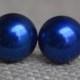 Navy Blue Pearl Earrings - 8mm Navy blue Freshwater Pearl stud earrings ,pearl earring,Navy pearl earrings, 925 Sivler,navy pearl earrings