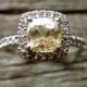 Champagne Ocher Sapphire Engagement Ring with Diamonds in 18K White Gold Size 7