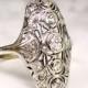 Platinum Edwardian Art Deco Engagement Ring Old Mine Cut Diamond Filigree Navette Antique Engagement Ring 0.50ctw Diamond Wedding Ring