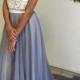 Trendy Scoop Neckline Cap Sleeves Long Blue Chiffon Prom Dress with Lace Backless