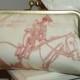 Equestrian Clutch/Purse/Bag..Bridal Gift..Horse and Rider Jumper Lining..Pink with Cream..Cream with Gray Cotton Designer Toile Fabric