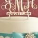 6" Wooden Unpainted Cake Topper with 2 Custom MONOGRAMS  3 Letter Monogram & Date to REMEMBER, Wedding, Initial, Celebration, Special (4114