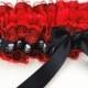 Red and Black Double Satin & Lace Keepsake Garter with Skulls-Pirate-Goth-Dark Victorian