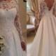 Long A-line Full Length Round Neck Long Sleeve Lace Top Satin Wedding Party Dresses, WD0043 - Custom Size / Picture Color