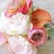 Peach Bouquet of Silk Peonies and Ranunculus - Coral Peach Orange Natural Touch Flower Wedding Bride Bouquet - Almost Fresh