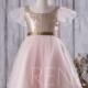2016 Pink Mesh Junior Bridesmaid Dress, Gold Sequin Flower Girl Dress, Scoop Neck Tutu Puffy Dress, A Line Baby Dress (FK299)