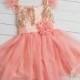 Flower girl dress, Pink and gold girl dress,1st Birthday dress,Ivory Tulle dress, coral flower girl dress, Princess dress, Birthday dress,