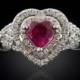 Ruby Engagement Ring, Ruby Love Heart Ring with White Sapphire Double Halo and Twisted Shank - LS1350