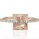 Sapphire Engagement Ring, 2 carat Square Cut Padparadscha Sapphire Engagement Ring w/Prong Set Diamond Shank - Choose your Sapphire - LS3235