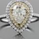 Pear Engagement Ring, Teardrop Moissanite Engagement Ring with yellow sapphire and diamond double halo - LS1980