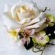 Ivory hair flower, Bridal hair flower, Floral hair clip, Wedding hair flower, Floral headpiece, Ivory bridal flower, Pale pink, Pearls