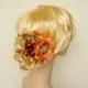 Fall hair piece, Bridal headpiece, Rustic wedding flower, Autumn hair flower, Gold orange hair flower, Pinecone hair clip, Autumn hair clip