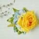 Bridal hair flower, Blue yellow fhair clip, Spring wedding hair piece, Wedding hair flower, Yellow headpiece, Yellow blue wedding, floral