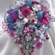 Deposit for a custom order brooch bouquet for a hot pink and aqua blue brooch bouquet, fuchsia and turquoise bouquet, alternative bouquet
