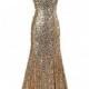 Handmade Sweetheart Crystal Long Mermaid Evening Dress Gold Sequin Prom Dresses 2016