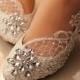 Details About Lace White Ivory Crystal Wedding Shoes Bridal Flats Low High Heel Pump Size 5-12