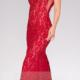 Cheap Sheath Floor-length V-neck and Open V Back Red Fitted Lace Prom Dress