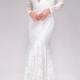 Mermaid Full Sleeve Deep V-neck and V-back Cut White Lace Prom Dress Cheap Sale