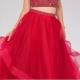 A-line Halter Neck Two Piece Rhinestone Bodice Ruffled Tulle Prom Gown Sale Cheap