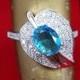 Sterling Silver Ring.Blue Topaz Ring.Diamond CZ.Ring.Handmade Ring.leaf  Rings.Handmade.Wedding Rings.Engagement Rings.Bridal Sets.R131-140